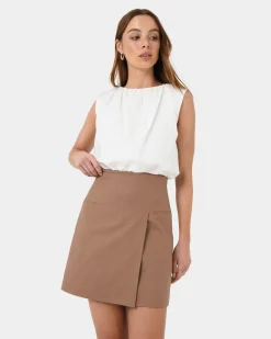 Forcast Nia Mini Linen Skirt Biscuit Outlet