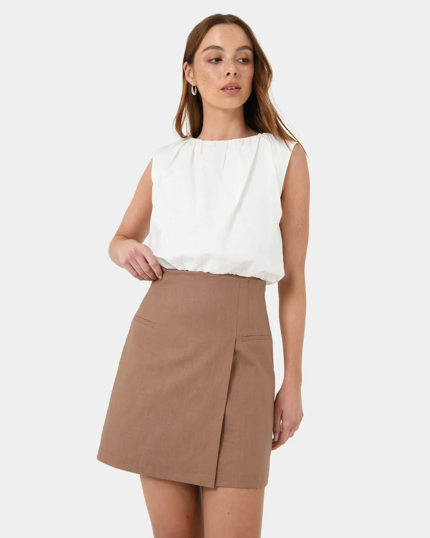 Forcast Nia Mini Linen Skirt Biscuit Outlet