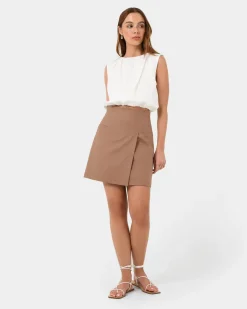 Forcast Nia Mini Linen Skirt Biscuit Outlet