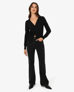 Forcast Nicolette V-neck Knit Cardigan Black Hot