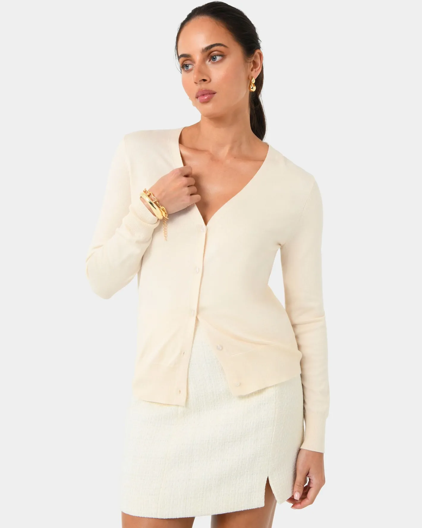 Forcast Nicolette V-neck Knit Cardigan Bone Online
