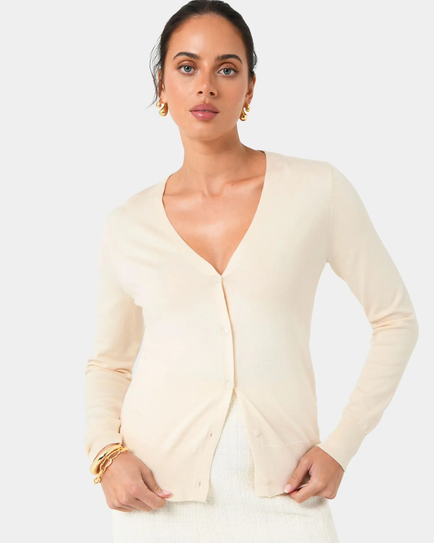 Forcast Nicolette V-neck Knit Cardigan Bone Online