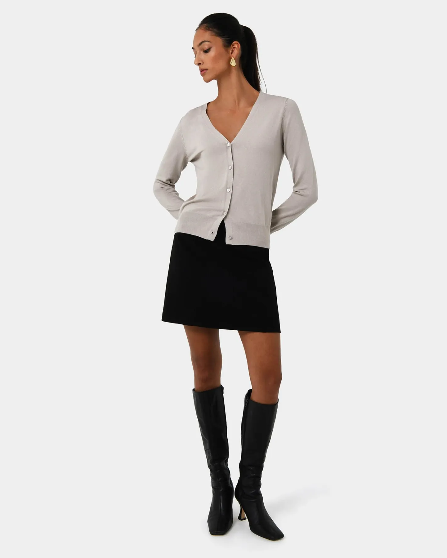Forcast Nicolette V-neck Knit Cardigan Oatmeal