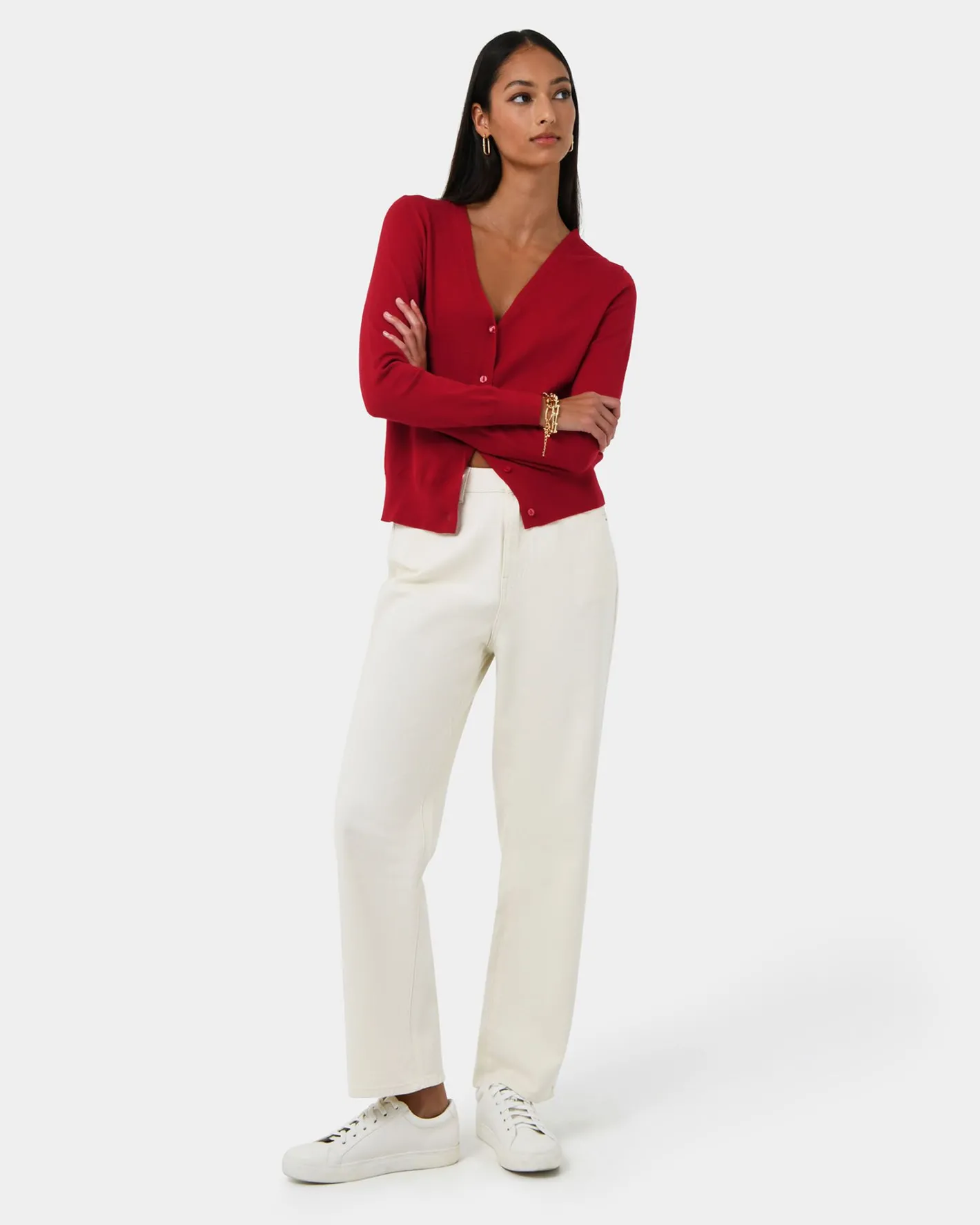 Forcast Nicolette V-neck Knit Cardigan Ruby Outlet