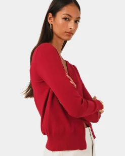 Forcast Nicolette V-neck Knit Cardigan Ruby Outlet