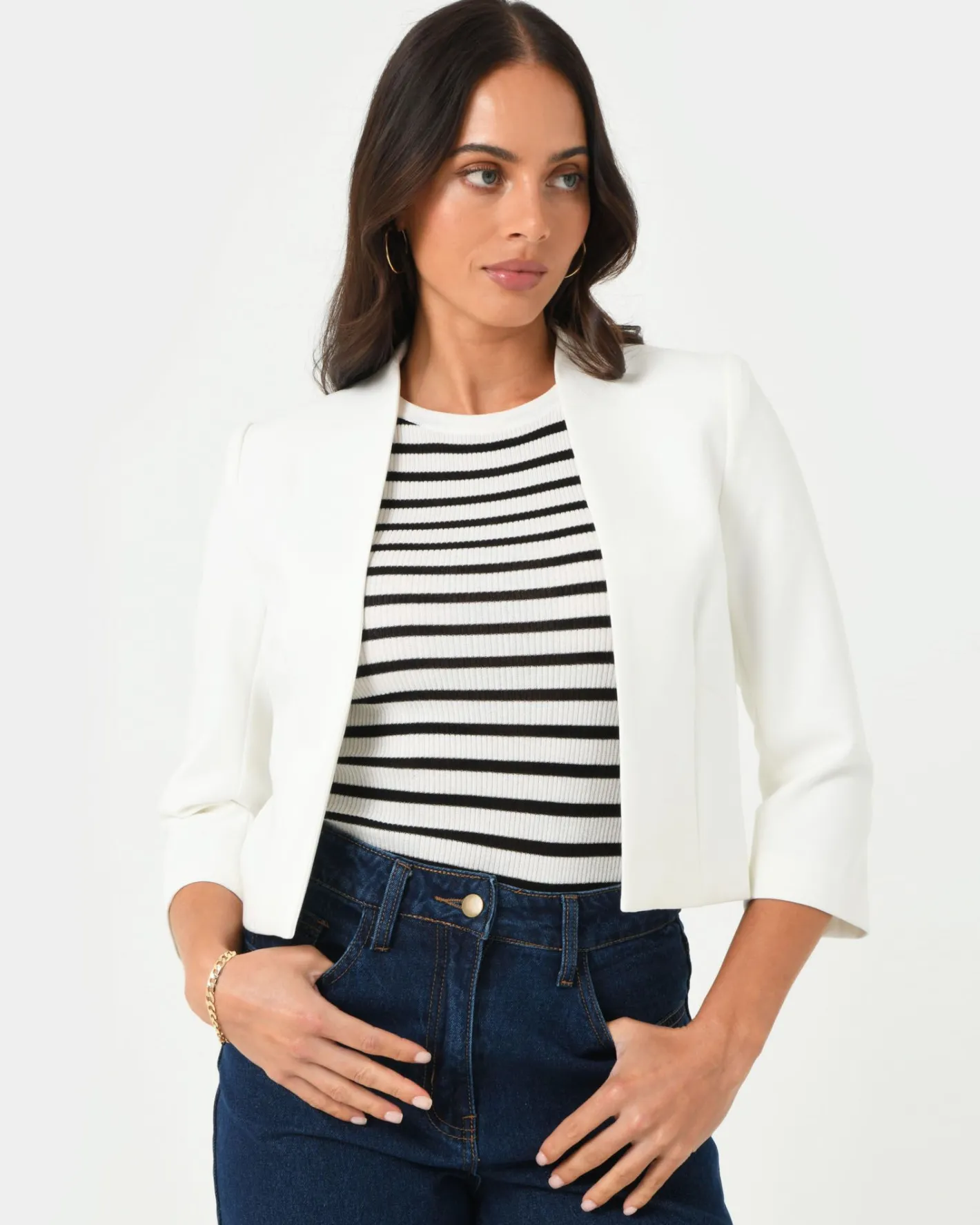 Forcast Nikki Collarless Crop Jacket Ivory Best