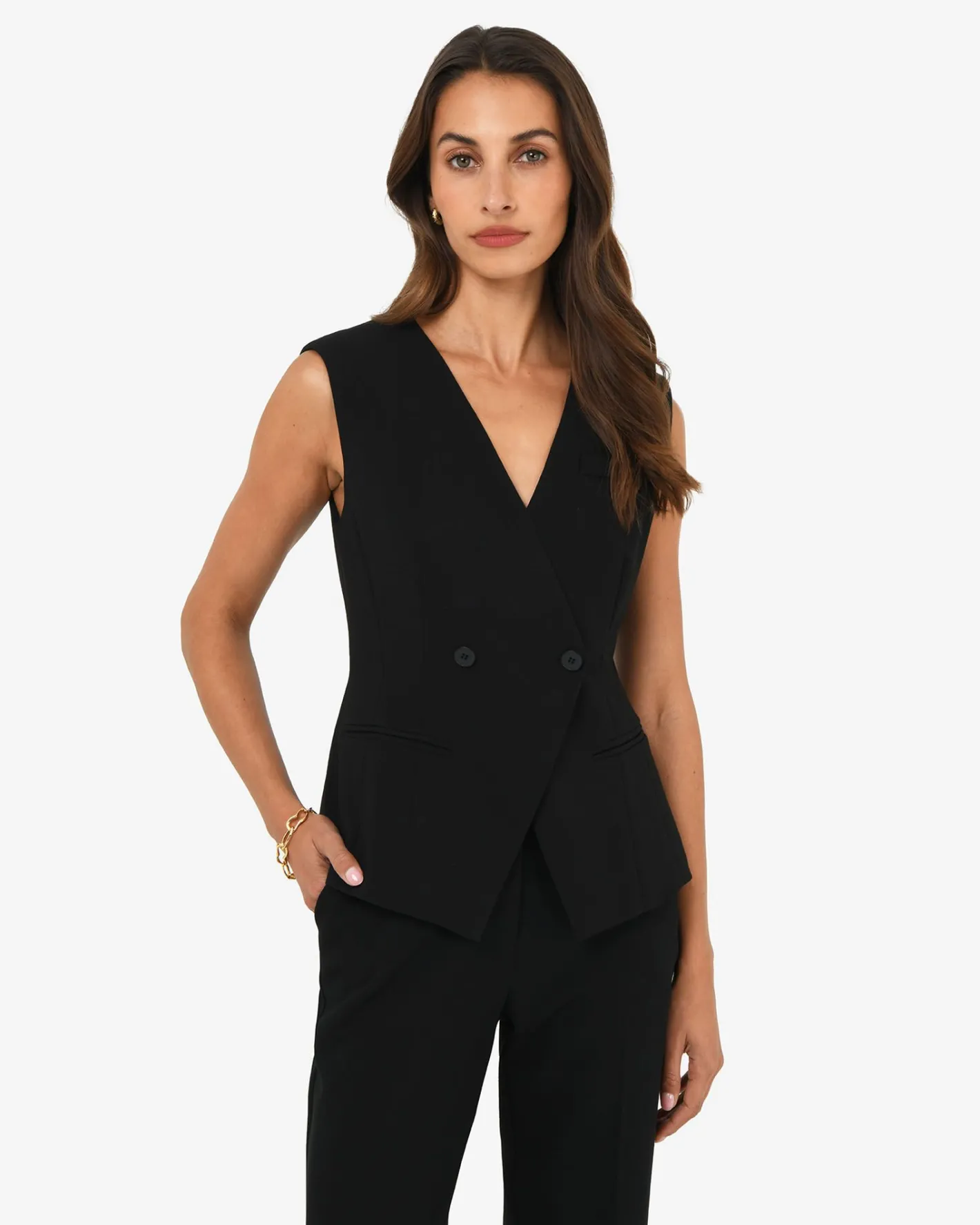 Forcast Nikki Collarless Vest Black New