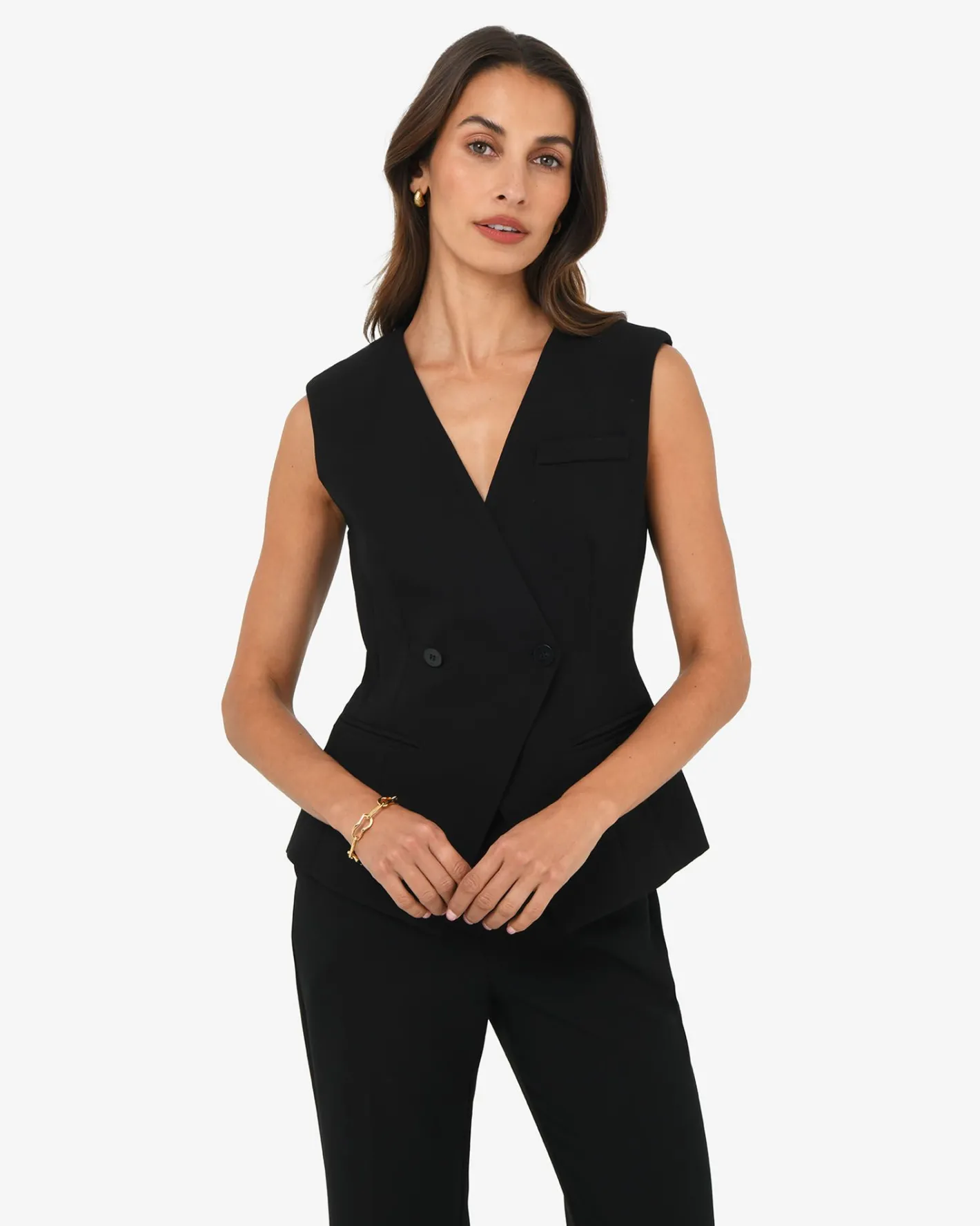Forcast Nikki Collarless Vest Black New