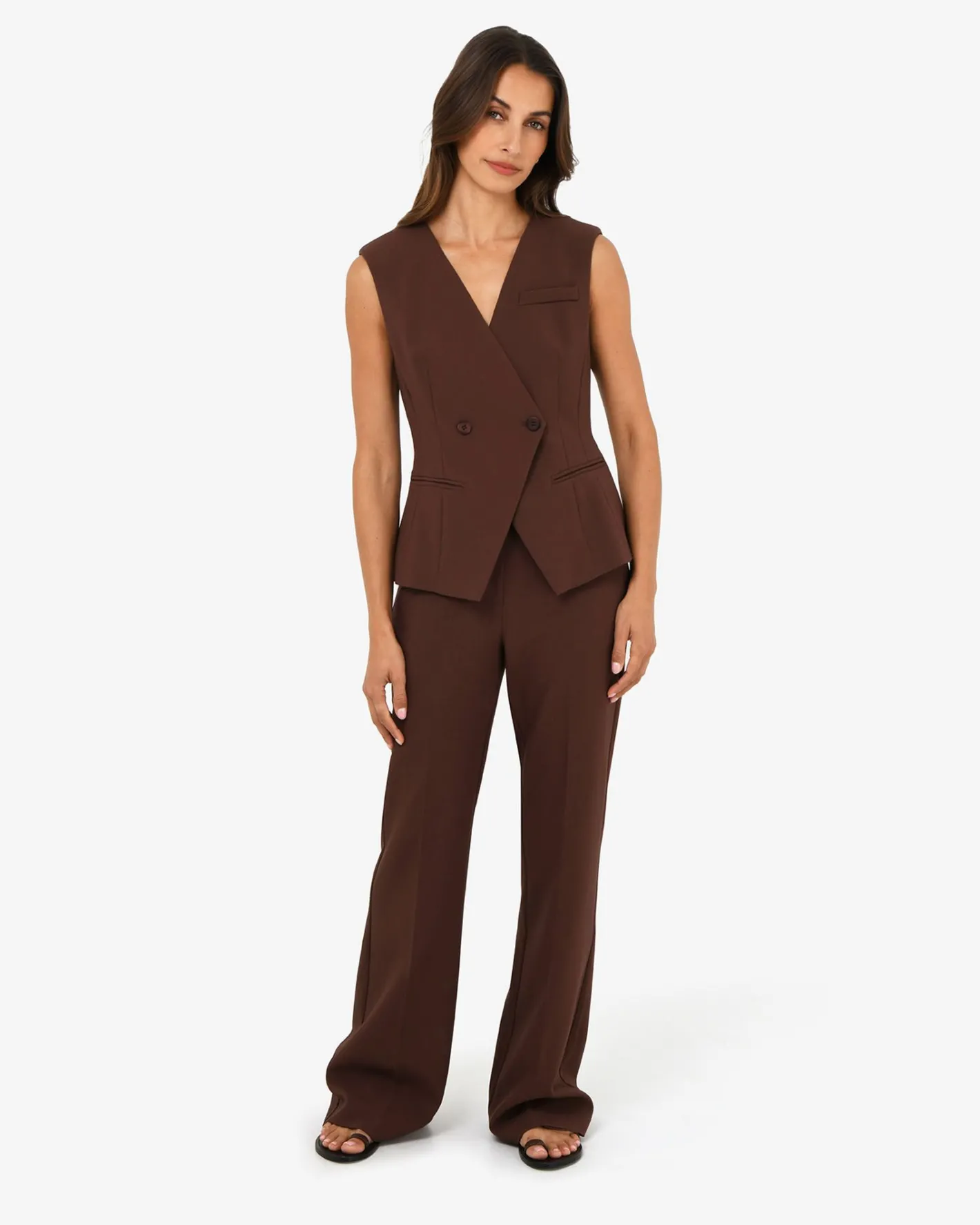 Forcast Nikki Collarless Vest Brown Sale