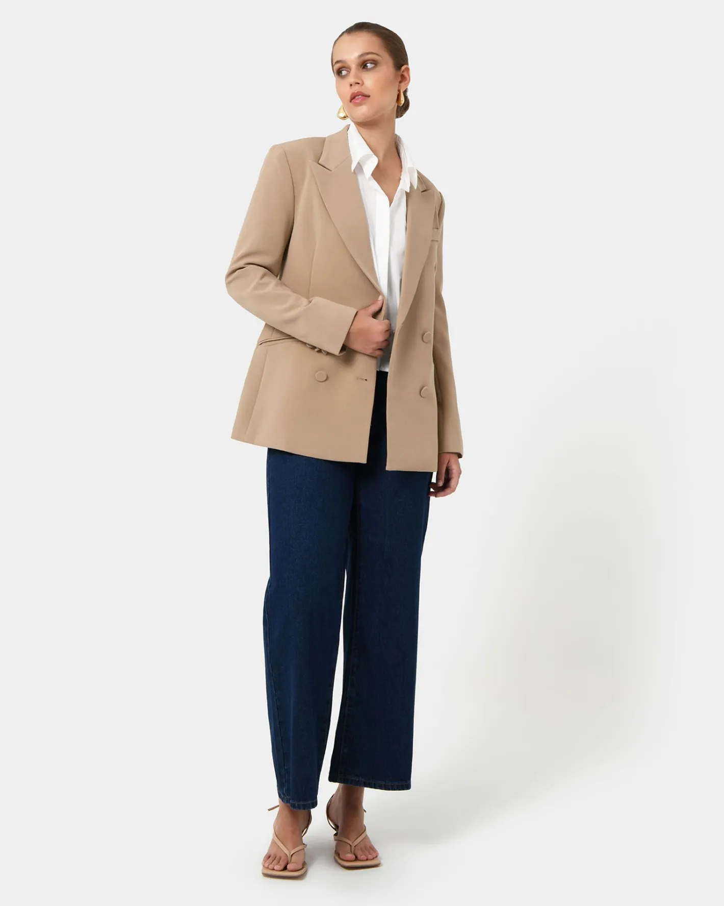Forcast Nikki Double Breasted Blazer Warm Taupe Sale