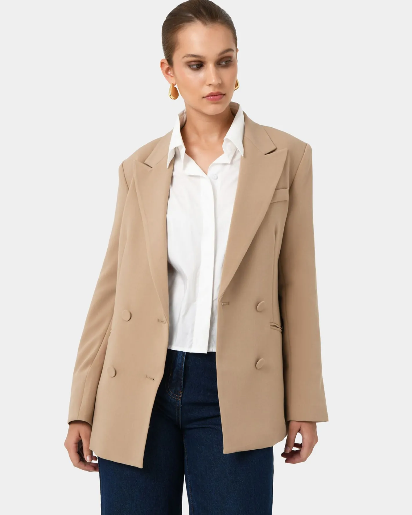 Forcast Nikki Double Breasted Blazer Warm Taupe Sale