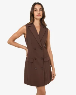 Forcast Nikki Double Breasted Dress Brown Clearance
