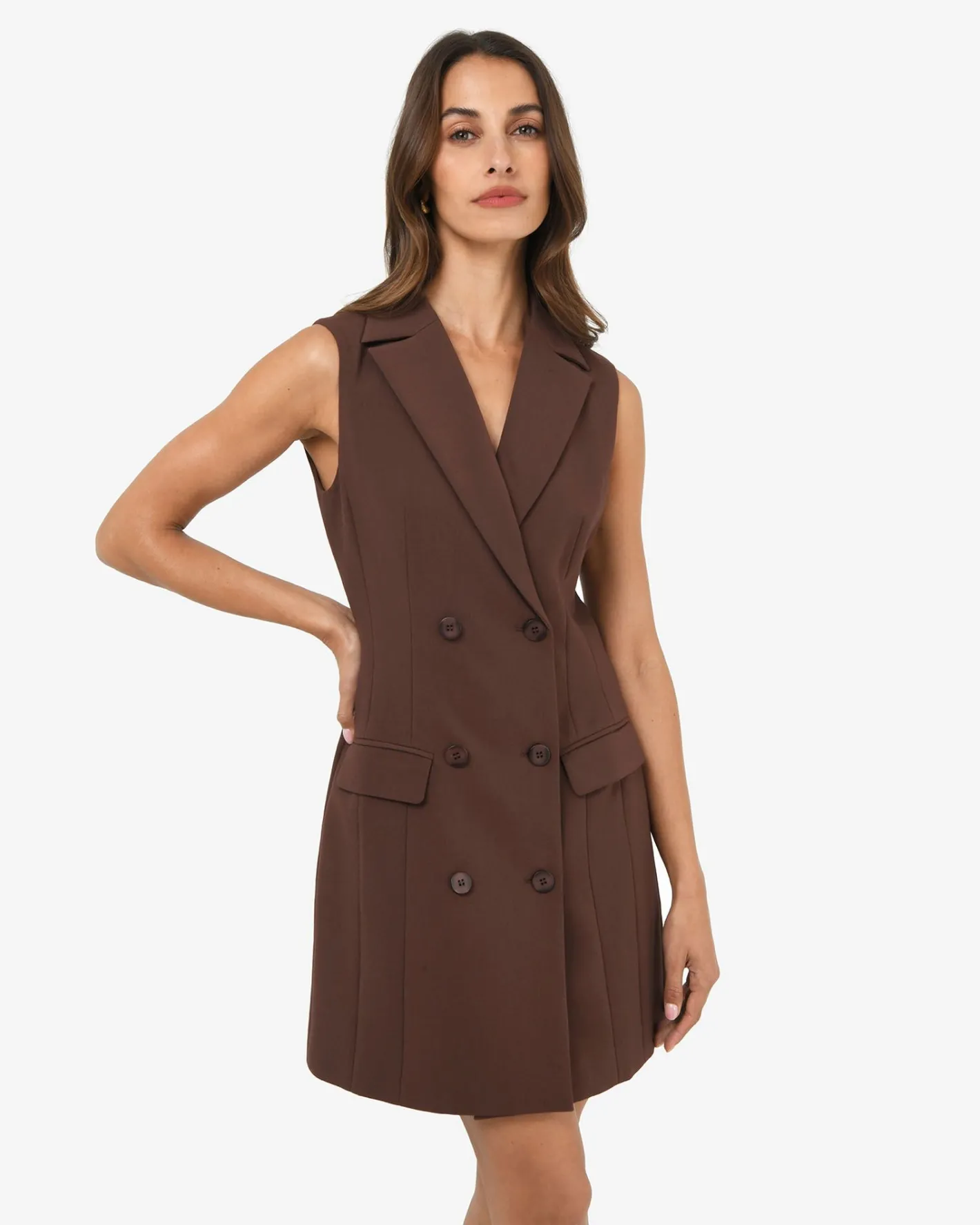 Forcast Nikki Double Breasted Dress Brown Clearance