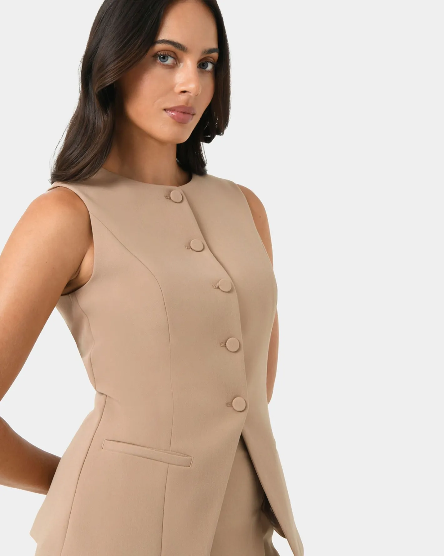 Forcast Nikki Longline Vest Warm Taupe New