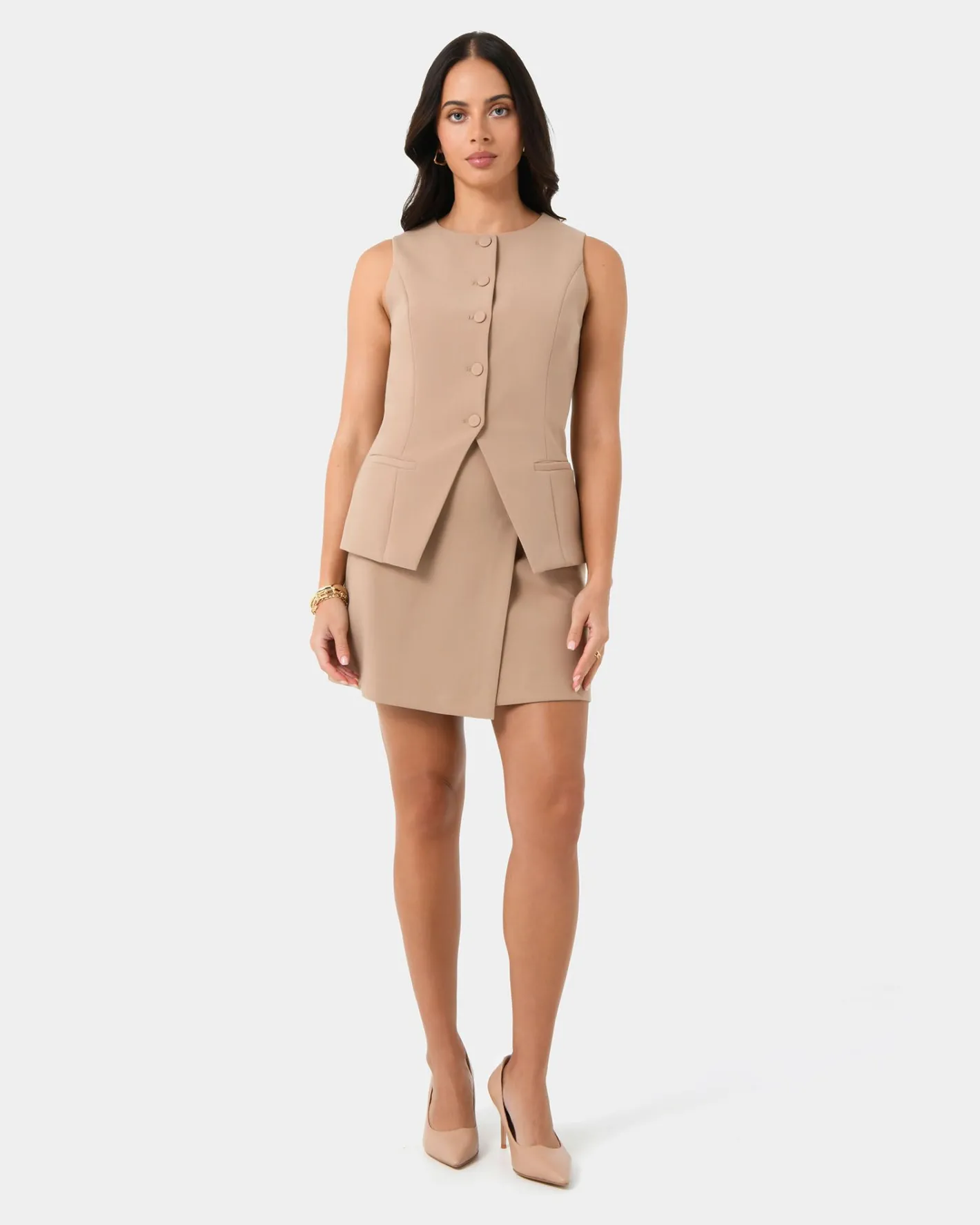 Forcast Nikki Longline Vest Warm Taupe New