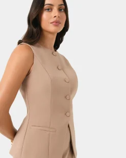 Forcast Nikki Longline Vest Warm Taupe New