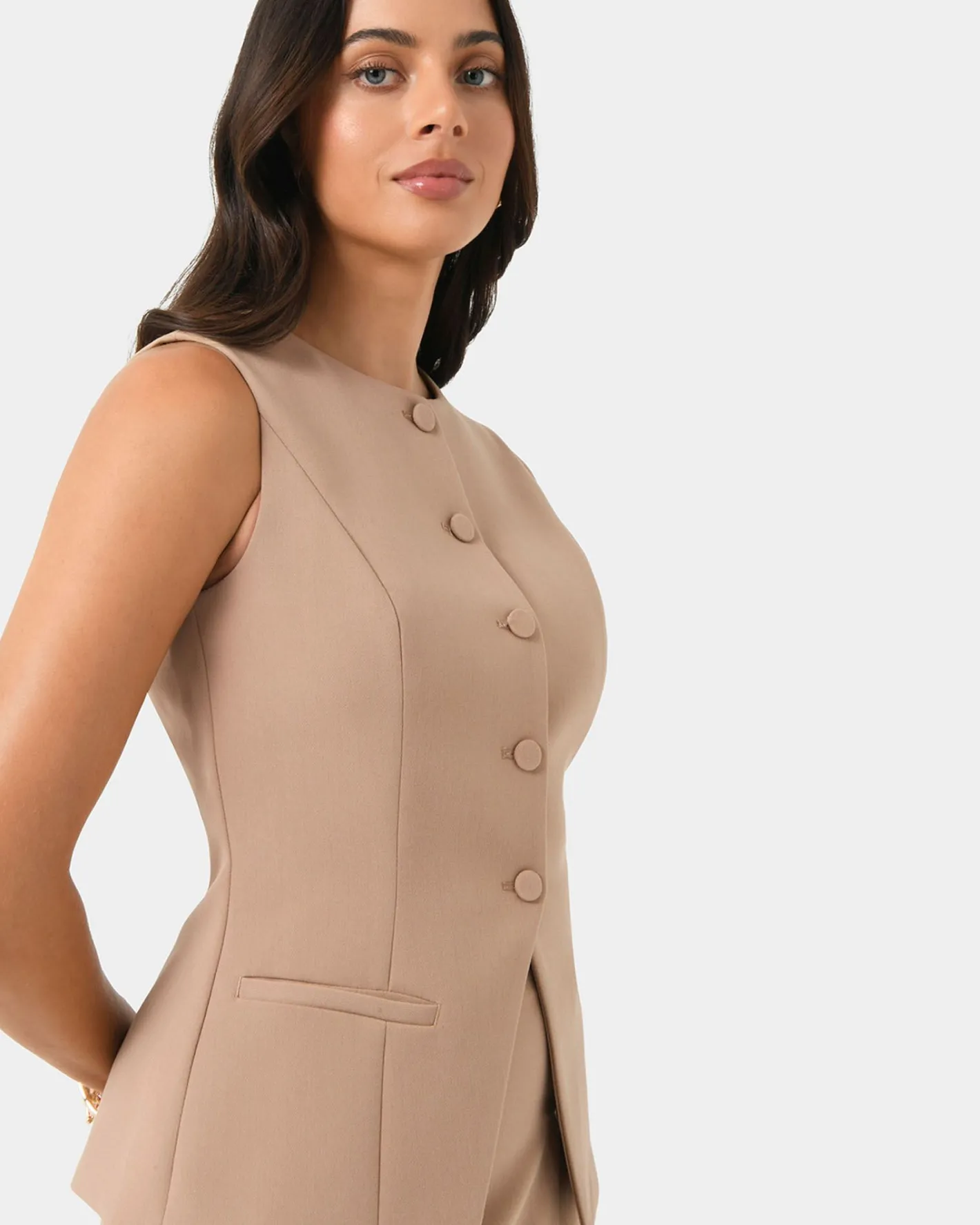 Forcast Nikki Longline Vest Warm Taupe New