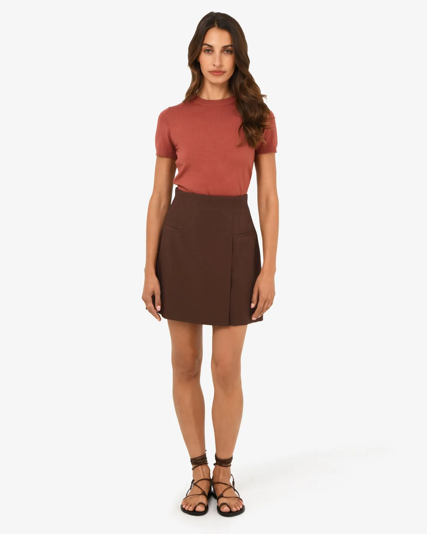 Forcast Nikki Mini Wrap Skirt Brown Discount