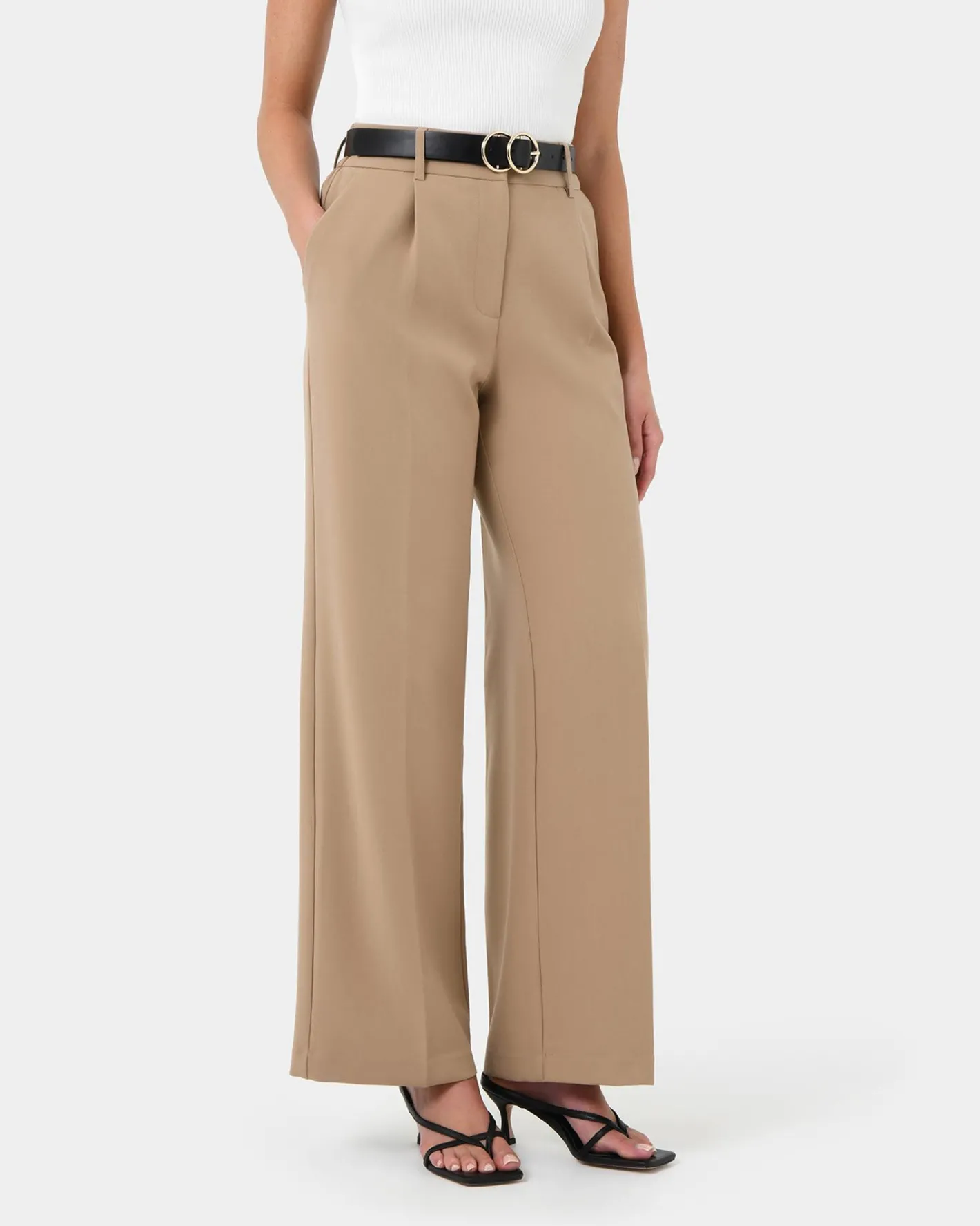 Forcast Nikki Tailored Elastic Pants Warm Taupe Clearance