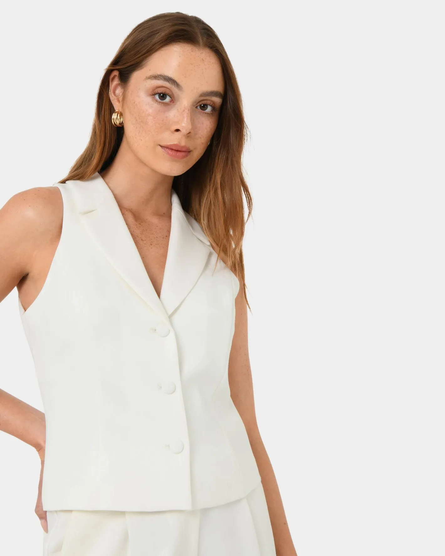 Forcast Nikki Tailored Vest Ivory New
