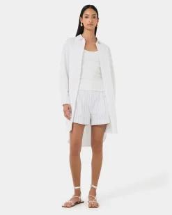 Forcast Oakley Cotton Tie Shirt Dress White Best