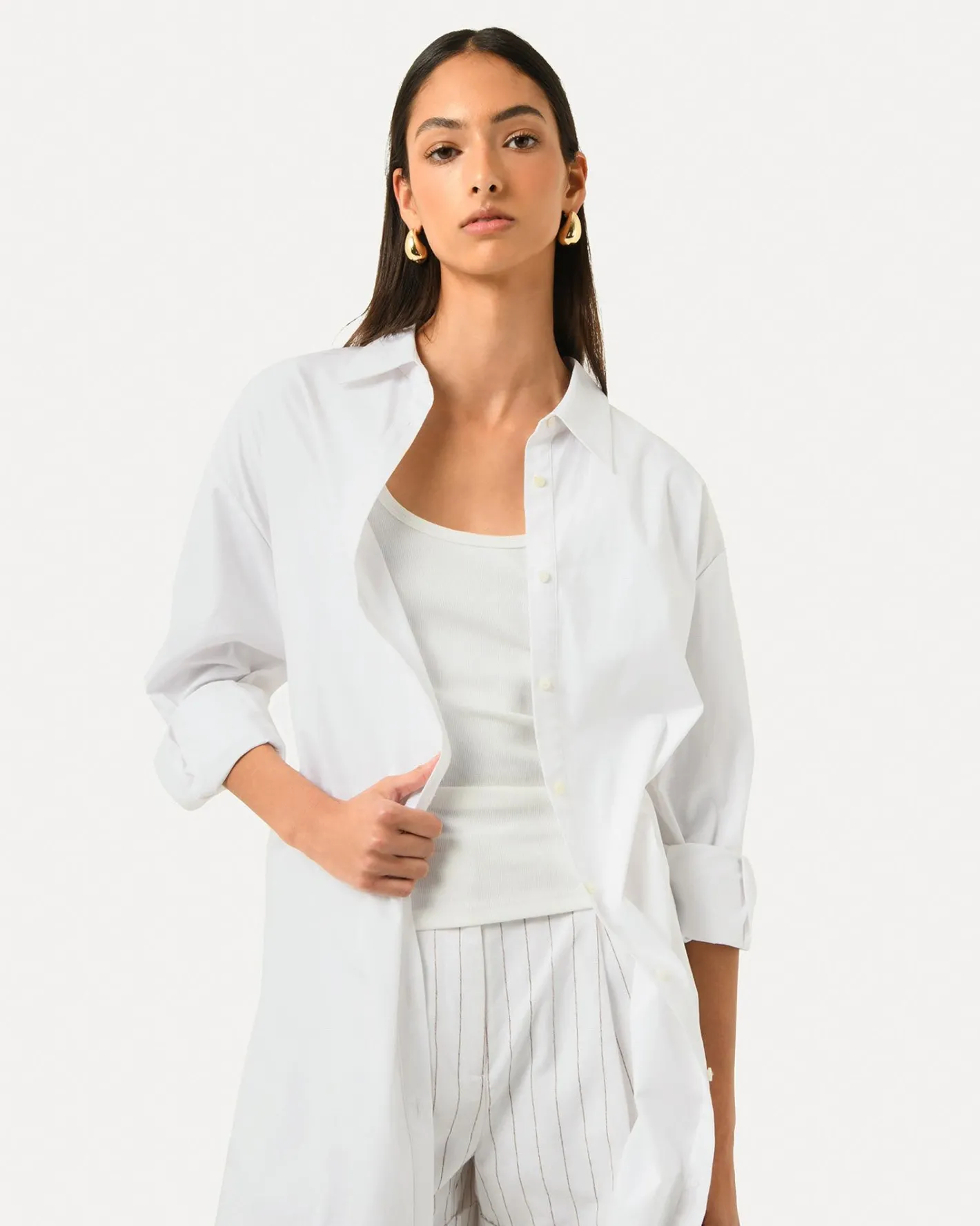 Forcast Oakley Cotton Tie Shirt Dress White Best