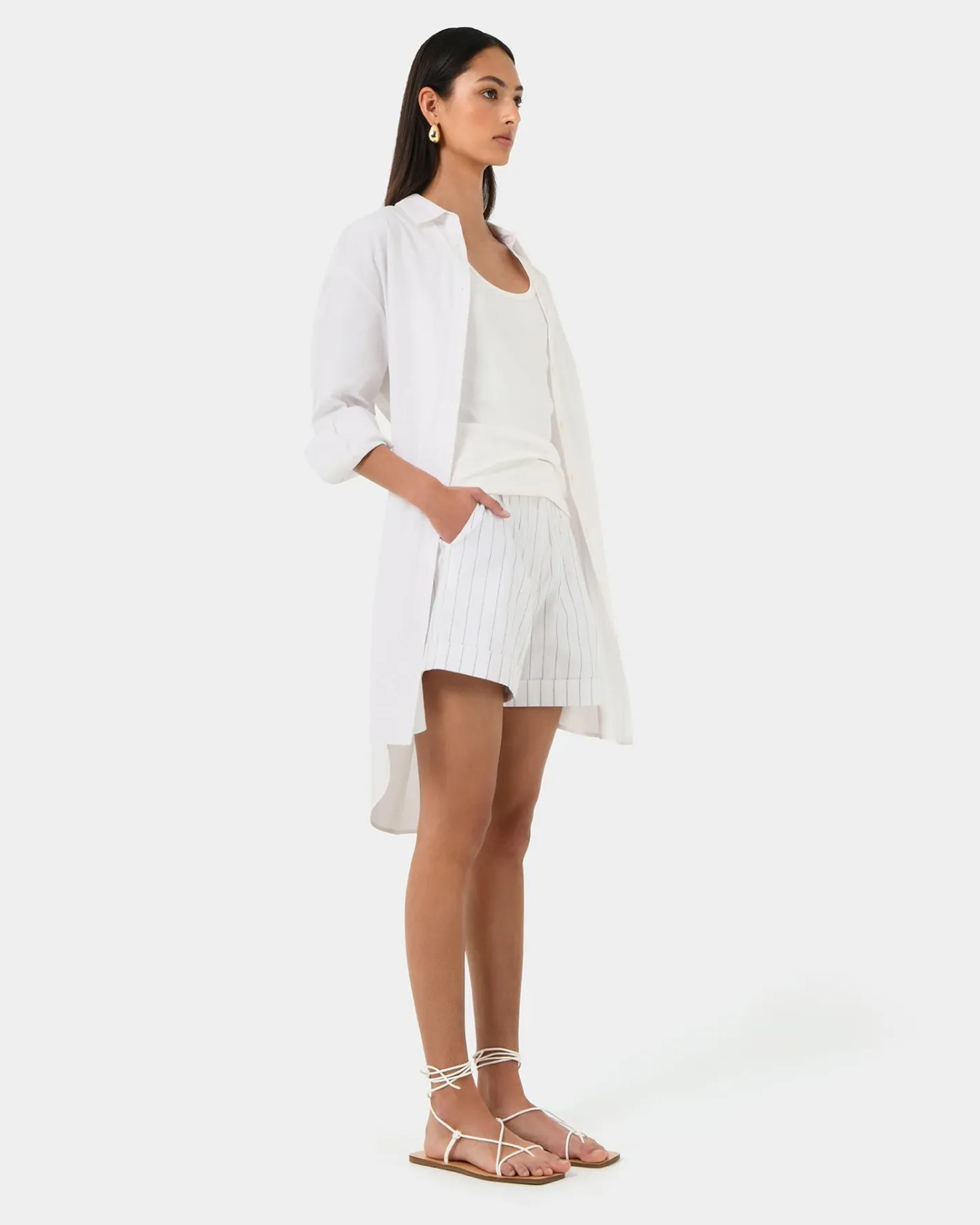 Forcast Oakley Cotton Tie Shirt Dress White Best