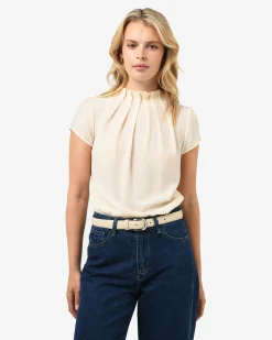 Forcast Olivia Pleated High Neck Top Eggshell Sale