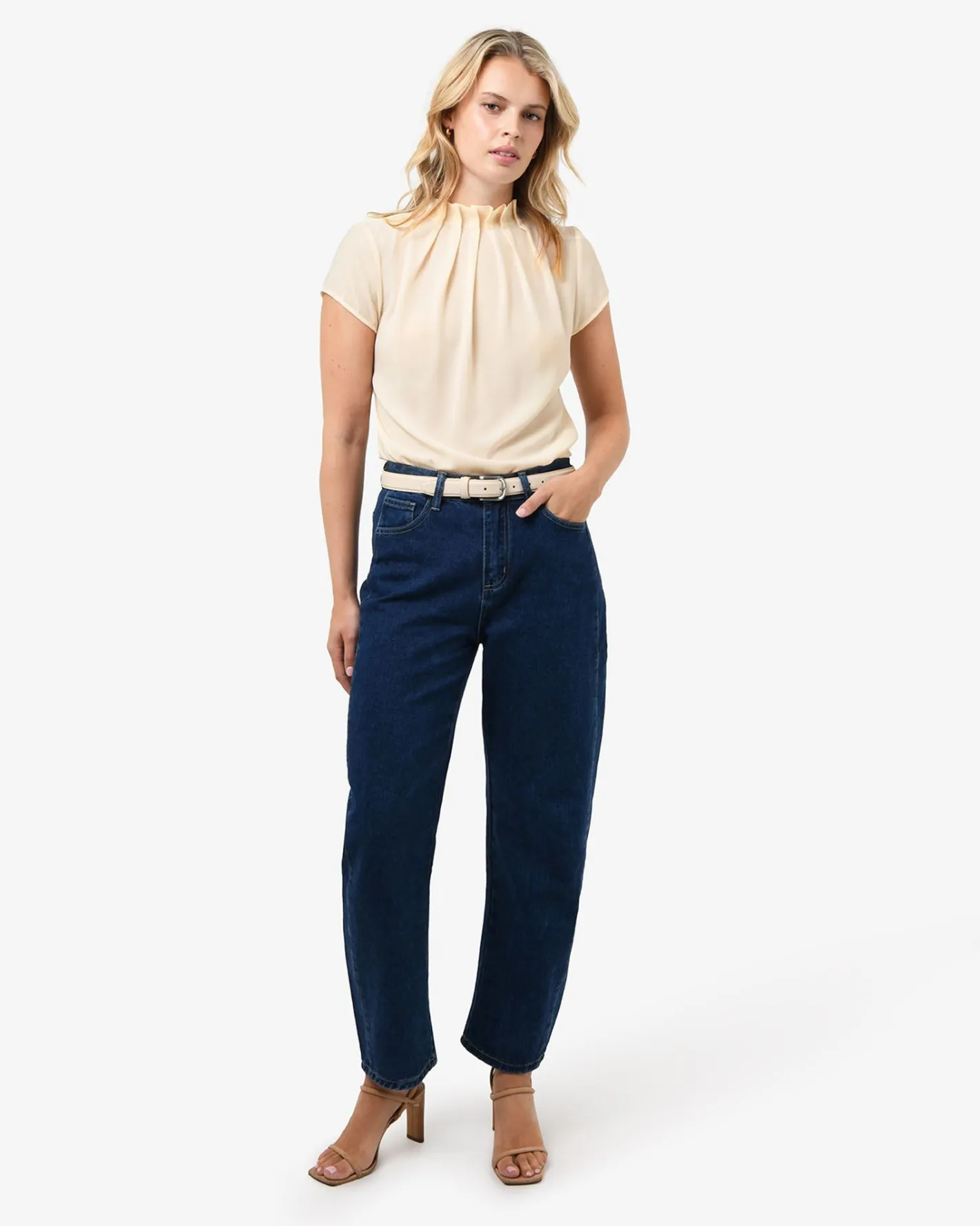 Forcast Olivia Pleated High Neck Top Eggshell Sale