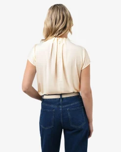 Forcast Olivia Pleated High Neck Top Eggshell Sale