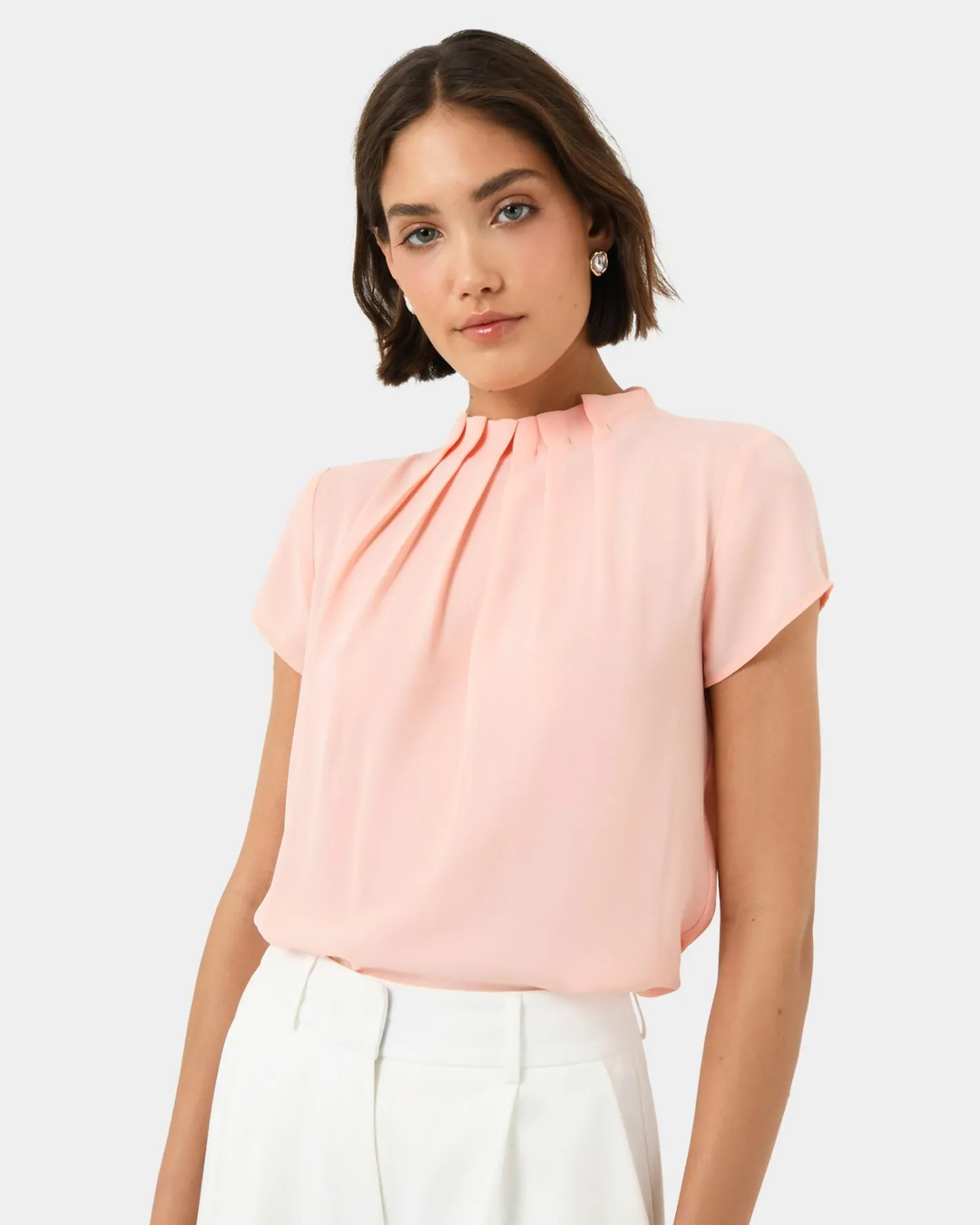 Forcast Olivia Pleated High Neck Top Pastel Peach