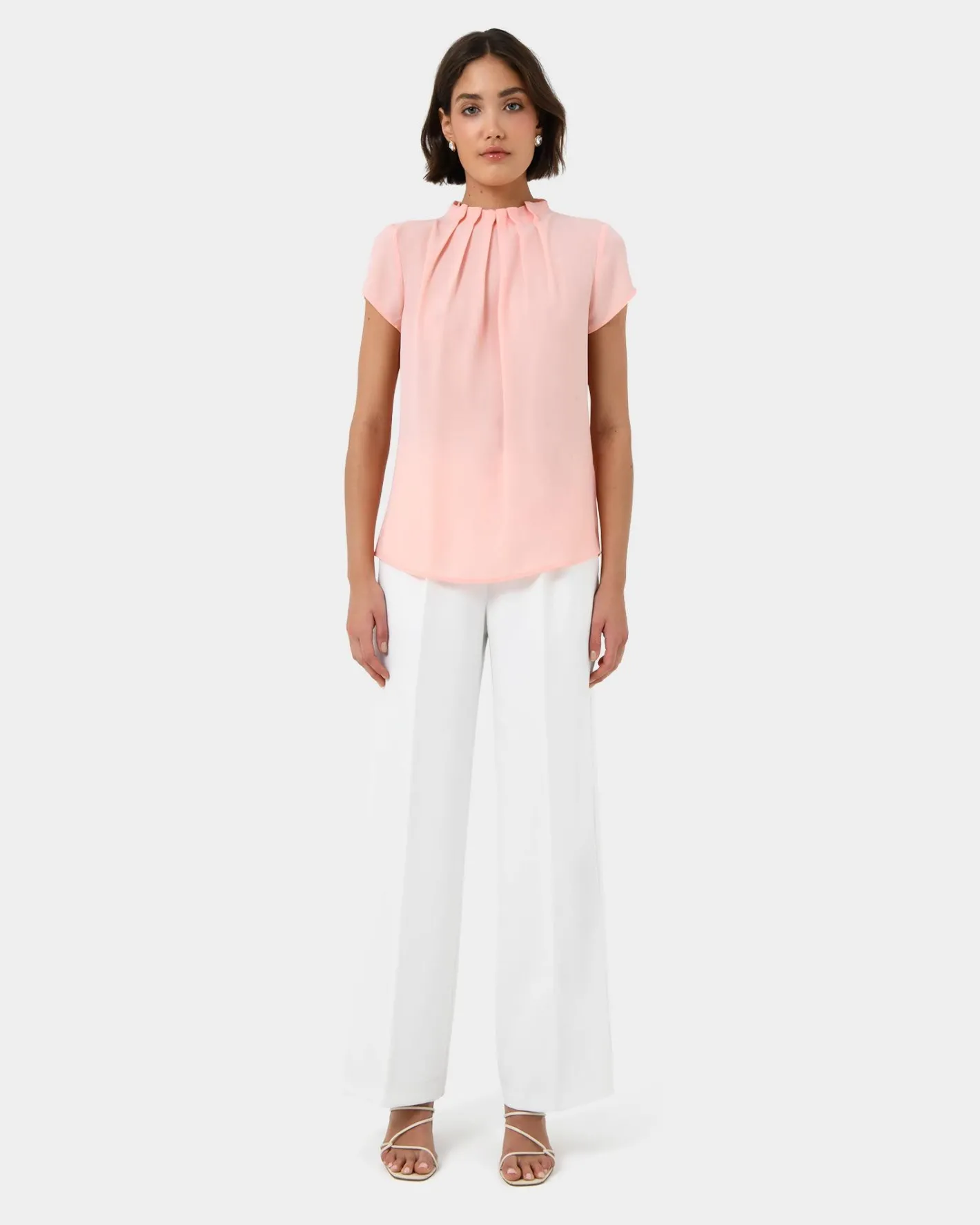 Forcast Olivia Pleated High Neck Top Pastel Peach