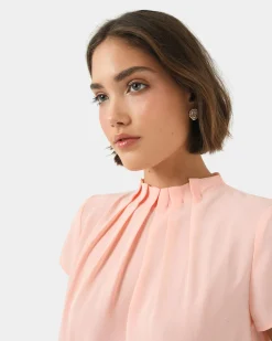 Forcast Olivia Pleated High Neck Top Pastel Peach