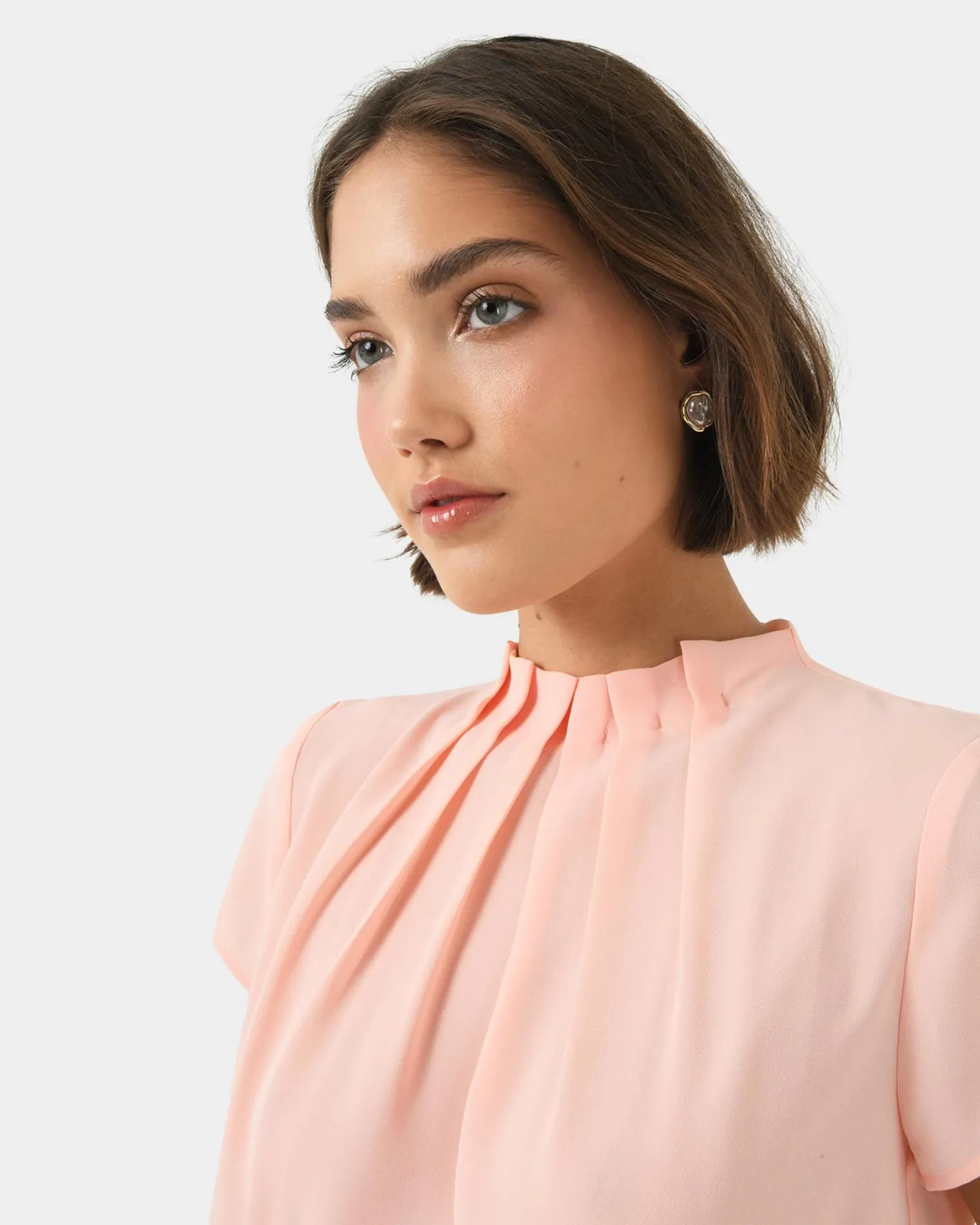Forcast Olivia Pleated High Neck Top Pastel Peach
