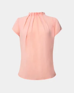 Forcast Olivia Pleated High Neck Top Pastel Peach
