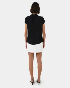 Forcast Olivia Pleated High Neck Top Black Clearance