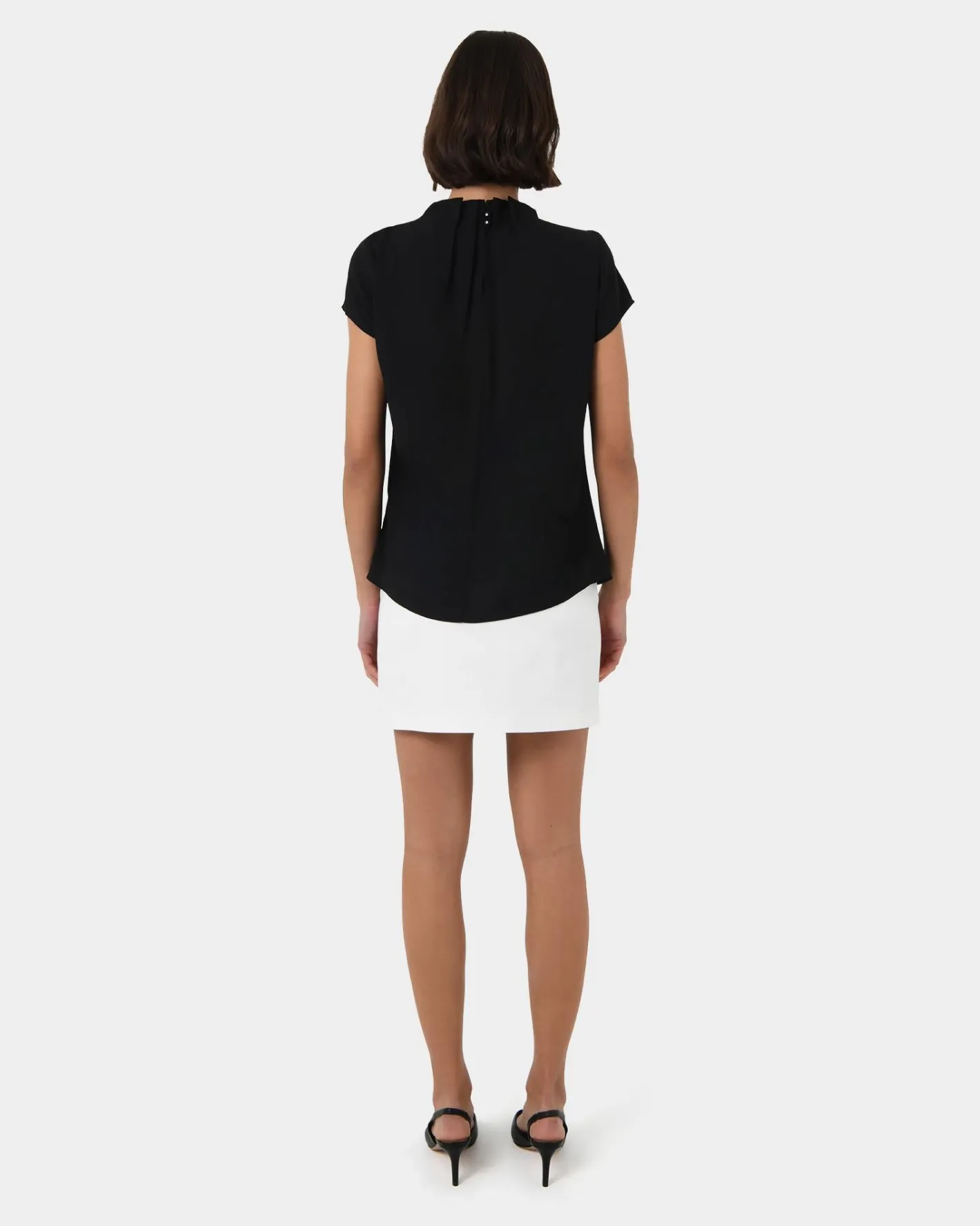 Forcast Olivia Pleated High Neck Top Black Clearance