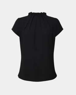 Forcast Olivia Pleated High Neck Top Black Clearance