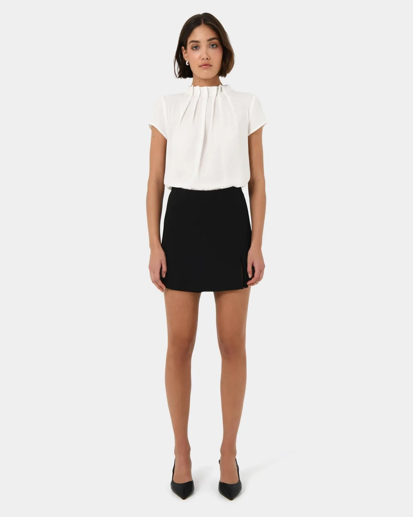 Forcast Olivia Pleated High Neck Top Ivory Best