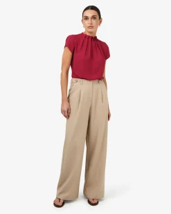 Forcast Olivia Pleated High Neck Top Crimson Best