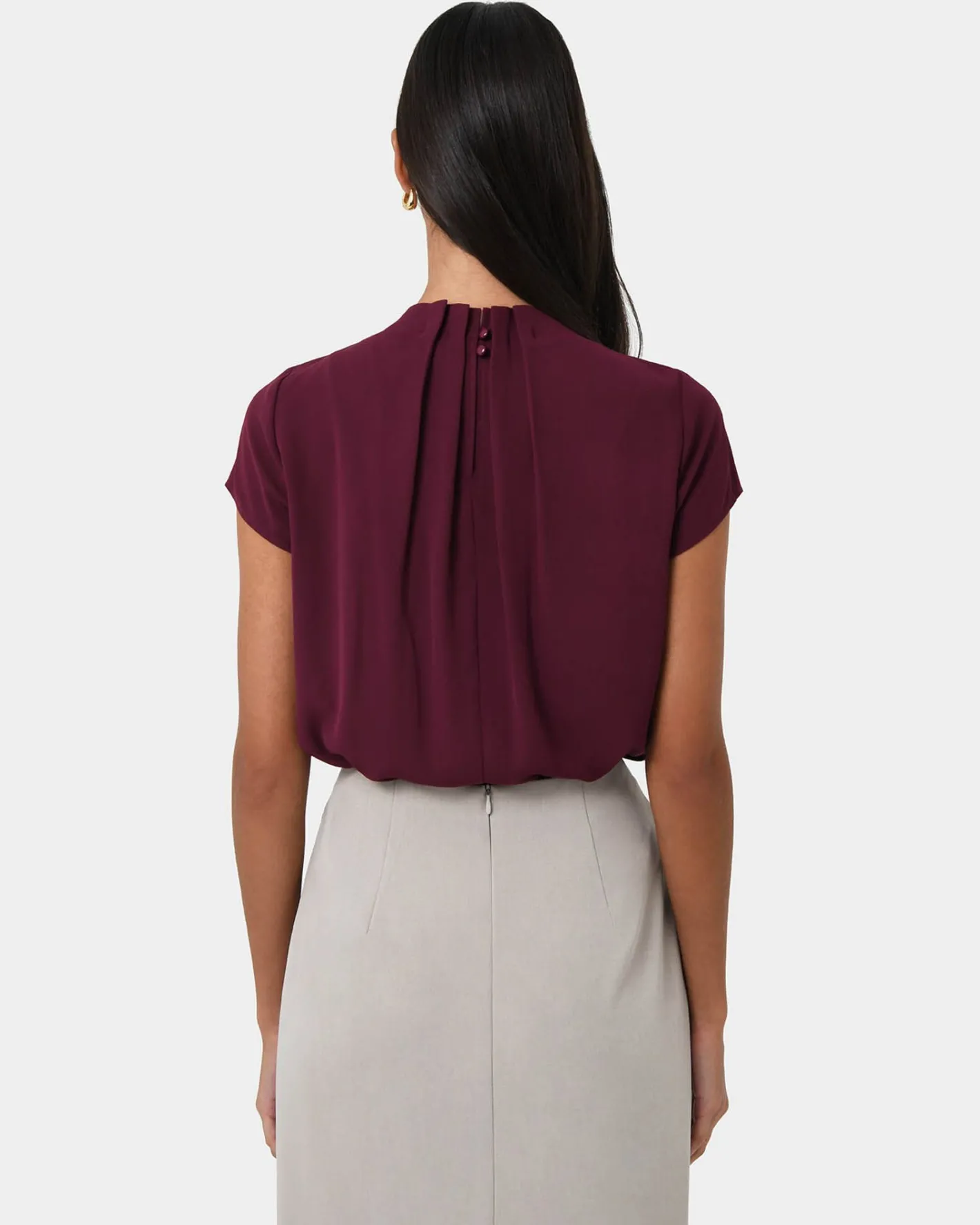 Forcast Olivia Pleated High Neck Top Wine