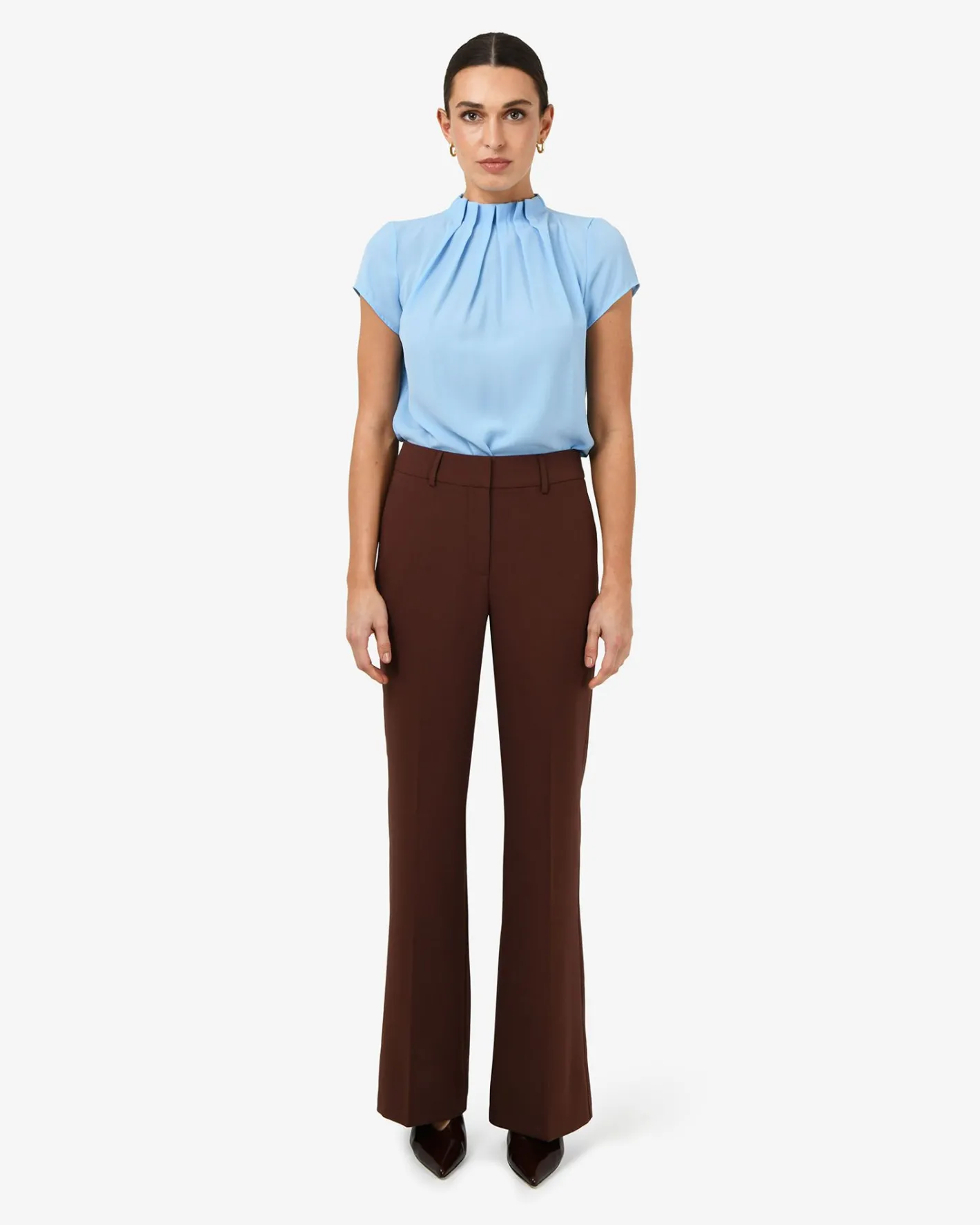 Forcast Olivia Pleated High Neck Top Baby Blue Online