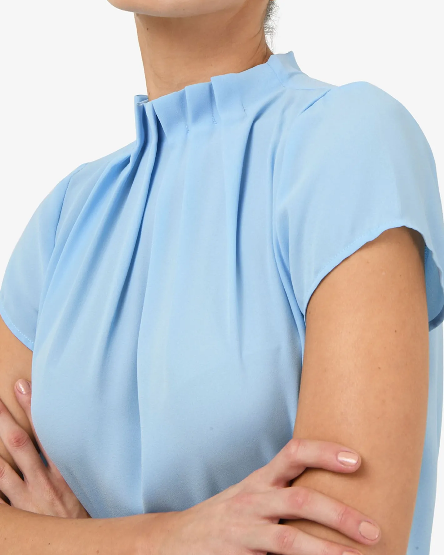 Forcast Olivia Pleated High Neck Top Baby Blue Online