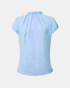 Forcast Olivia Pleated High Neck Top Baby Blue Online