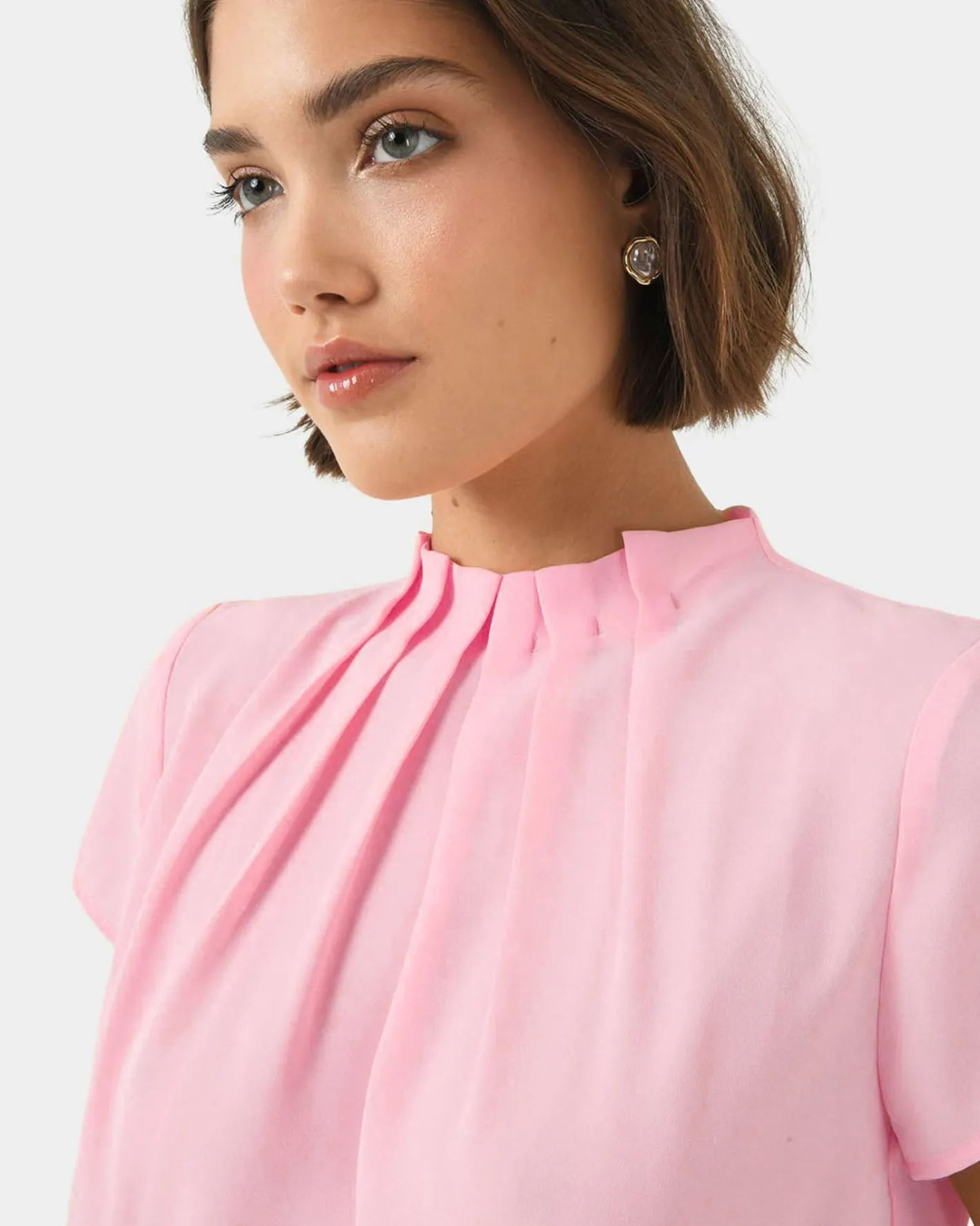 Forcast Olivia Pleated High Neck Top Baby Pink Clearance