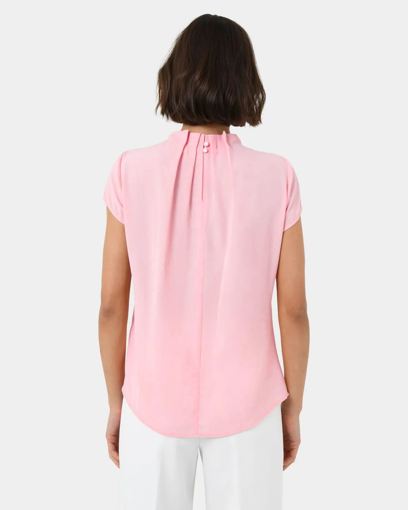 Forcast Olivia Pleated High Neck Top Baby Pink Clearance