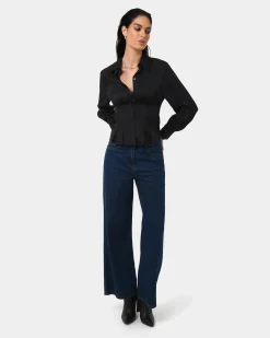 Forcast Paige Gathered Shirt Black Best