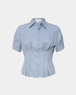 Forcast Paige Short Sleeve Blouse Dusk Blue Hot