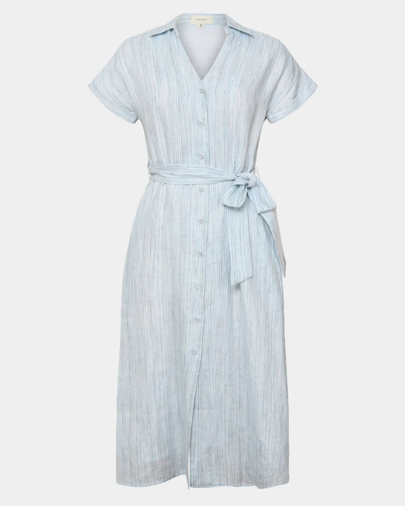 Forcast Paris Linen Midi Dress Blue Stripe Discount