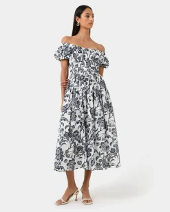 Forcast Pearl Floral Cotton Dress Floral Print Outlet